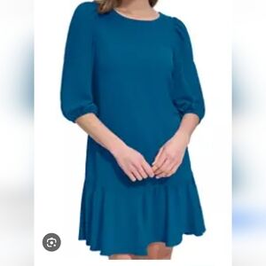 DKNY Blue Puff Sleeve A-Line Dress Size 14 NWT